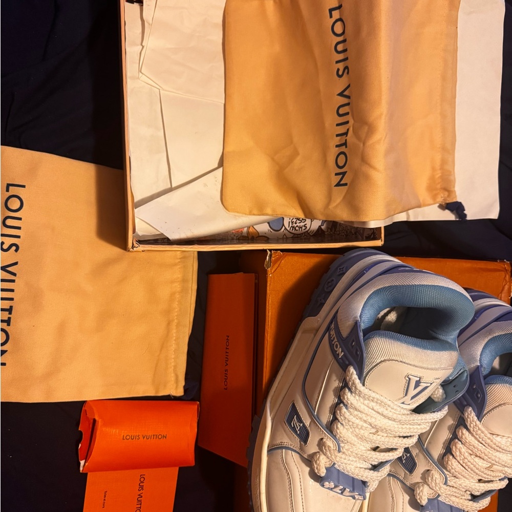 Louis Vuitton White and Blue Athletic Shoes